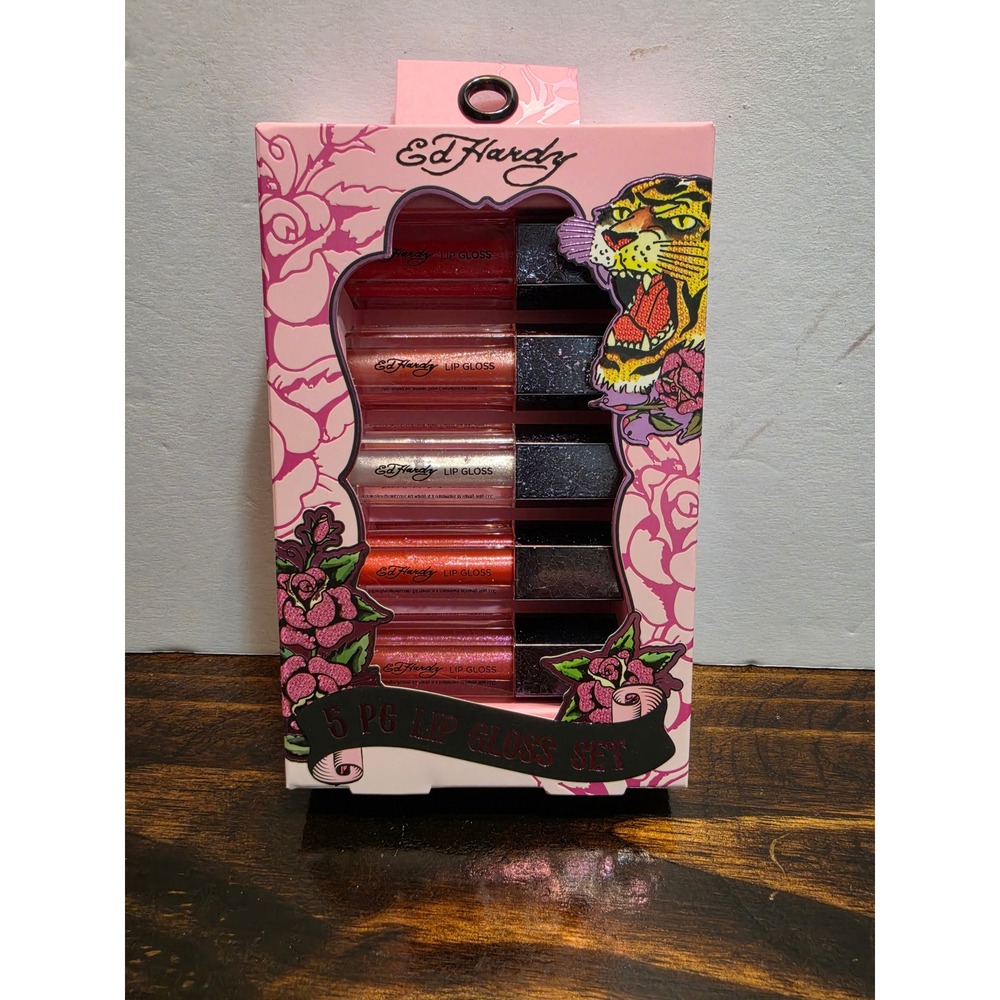Ed Hardy 5 Piece Lip Gloss Set Shimmer High Shine Makeup New HM3525602